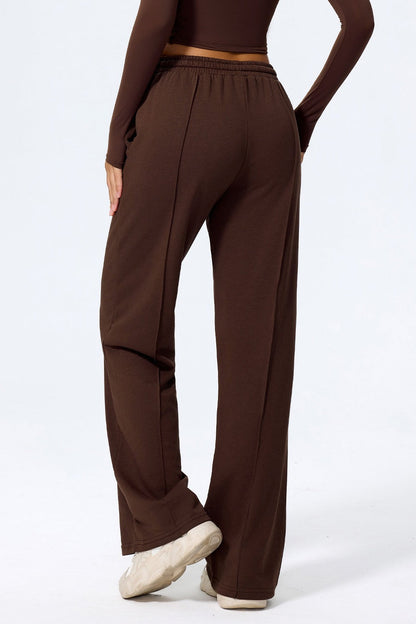 Relaxed Straight Leg High Waist Knit Pants