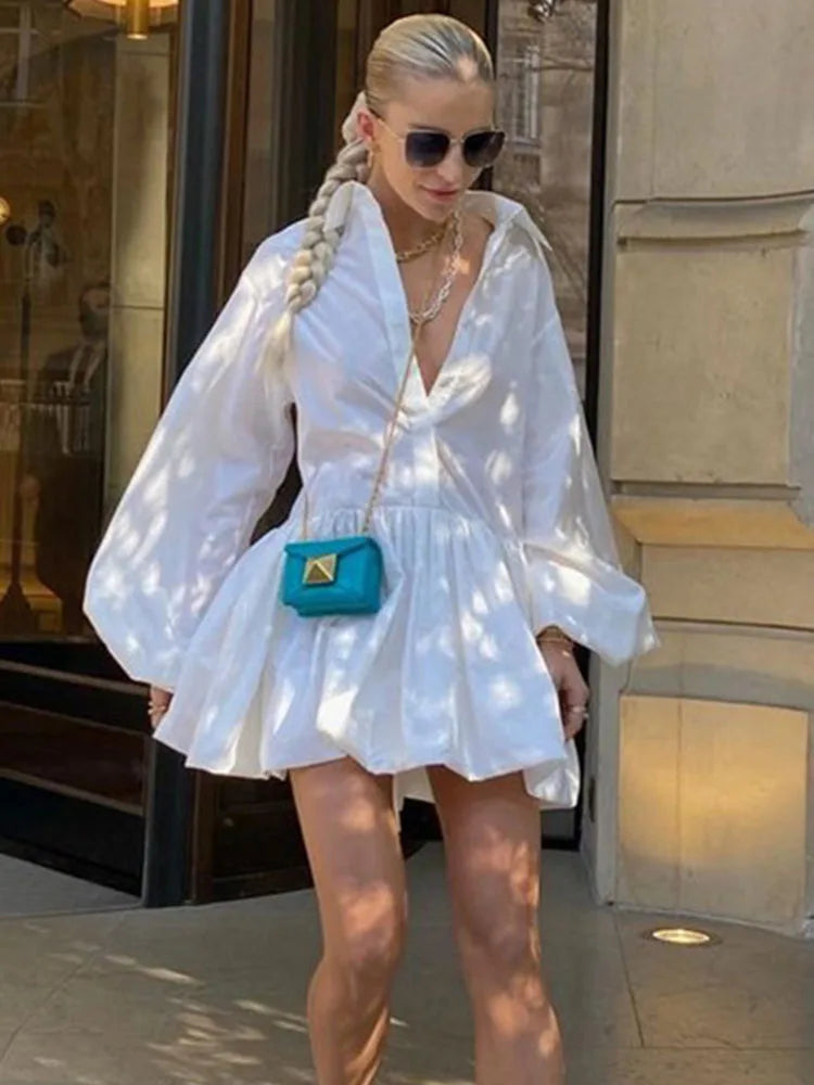Folds Slim Mini Dresses for Lapel Loose Vestido Para Mujer Autumn Dress Woman