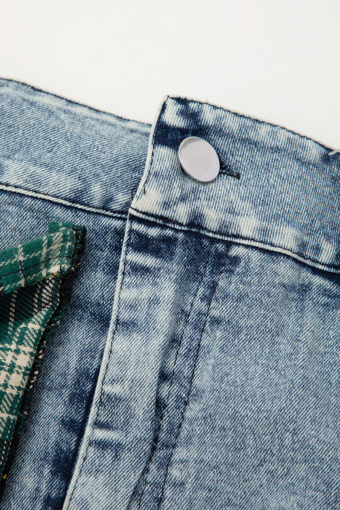 Asymmetric Check Patchwork Denim Mini Skirt