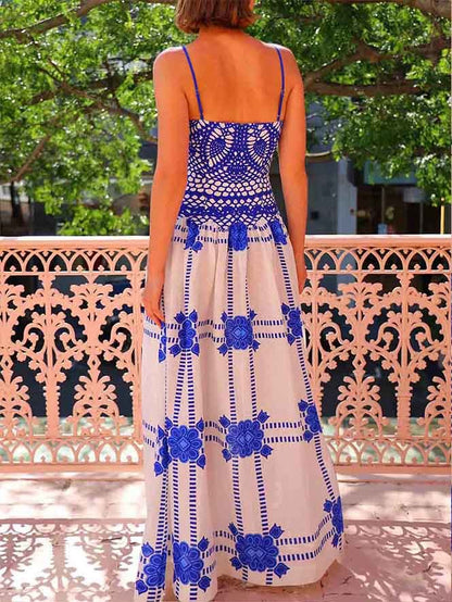 Unique Painted Crochet Print Midi Dress