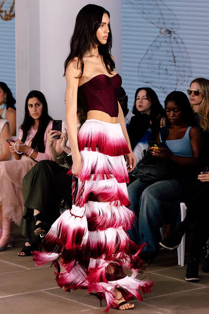 Fringed Waist Elastic Maxi Dress