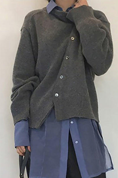 Asymmetrical Button Irregular Slouchy Sweater