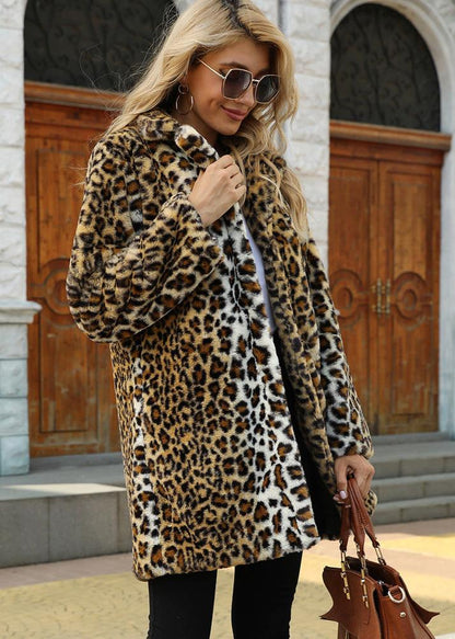 Leopard Print Faux Fur Coat for Autumn/winter