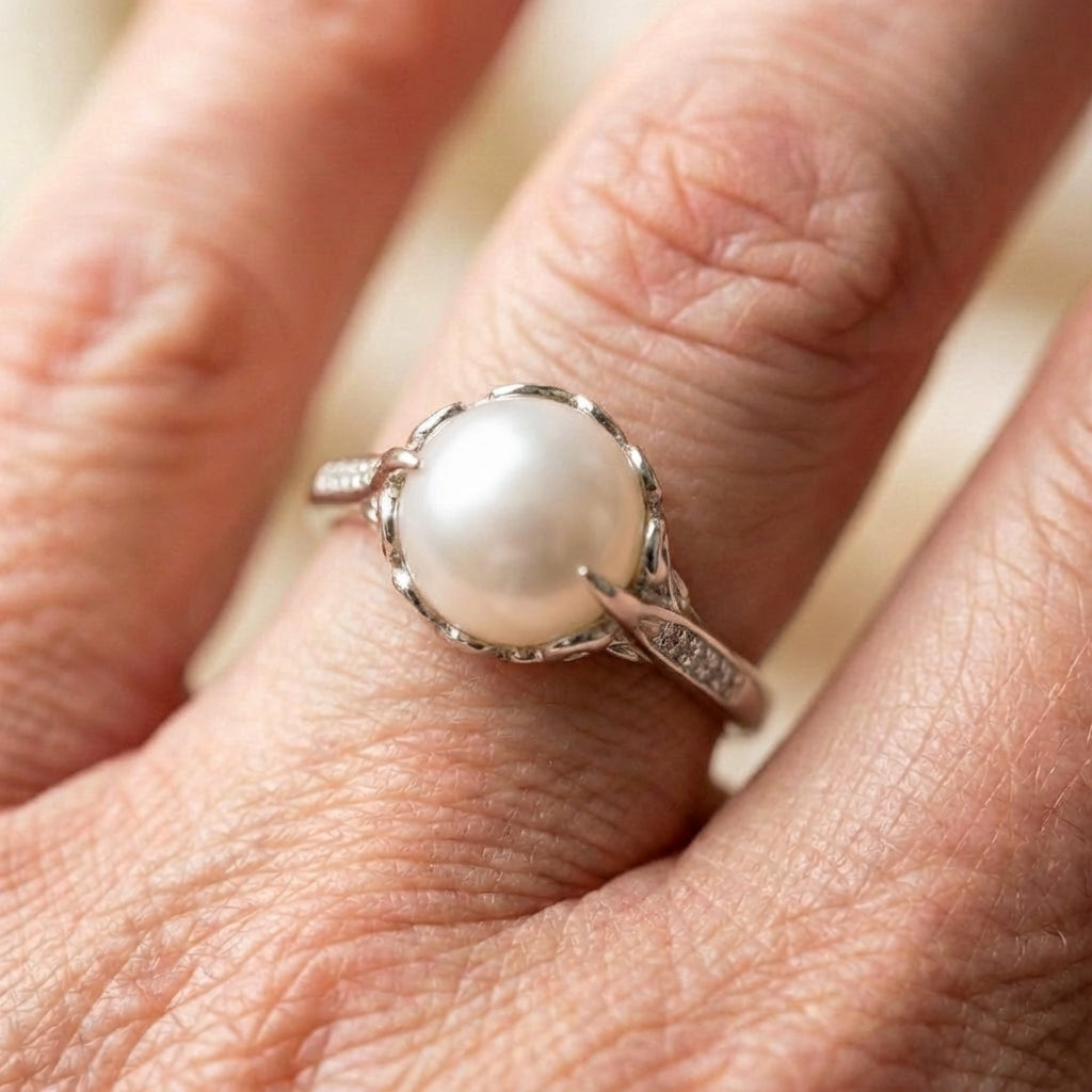 Exquisite Crystal Pearl Silver Ring