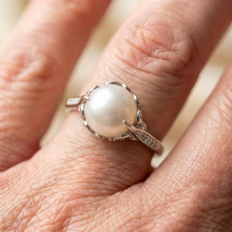 Exquisite Crystal Pearl Silver Ring