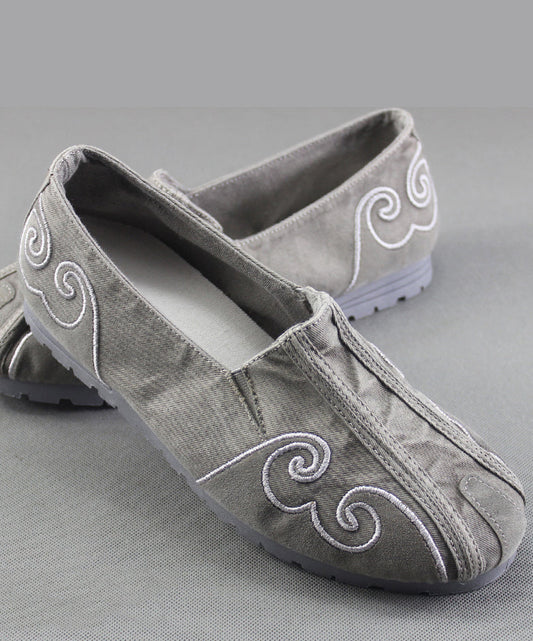 Grey Flat Feet Shoes for Cotton Fabric Stylish Embroideried Flats