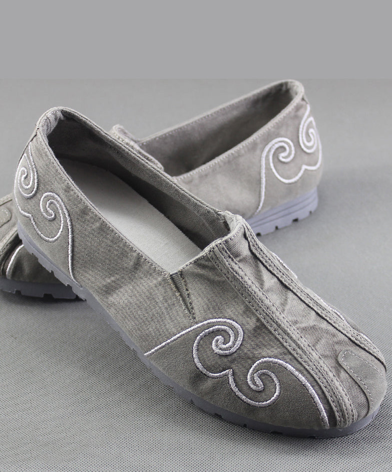Grey Flat Feet Shoes for Cotton Fabric Stylish Embroideried Flats