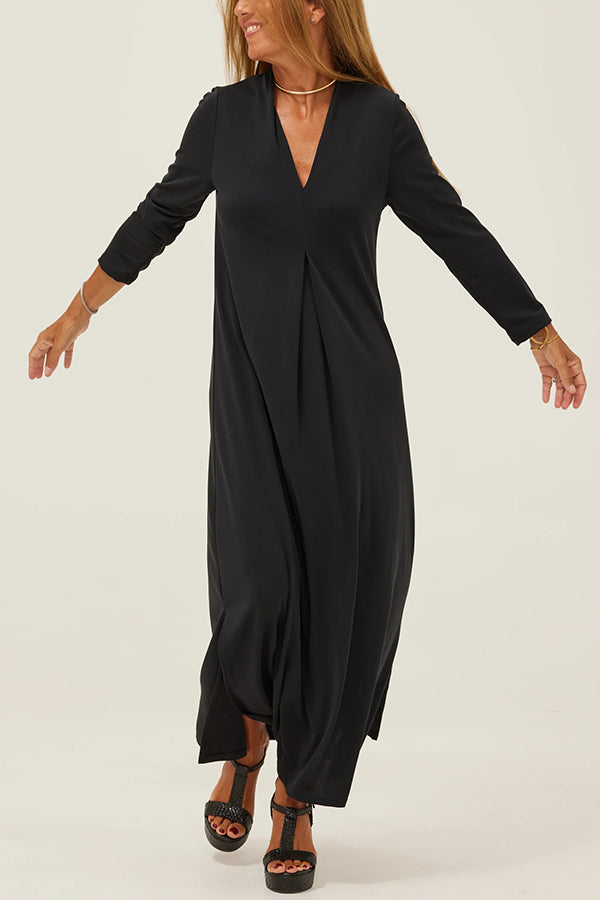 Color V-neck Slit Maxi Dress