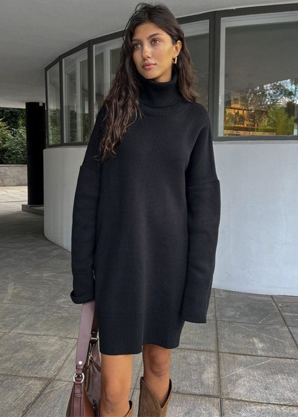 Harper Knit Turtleneck Sweater Dress – Oversized Long Sleeve Pullover