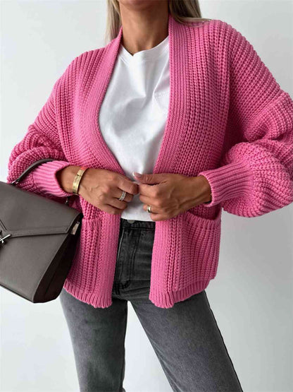 Color V-neck Long-sleeved Knitted Cardigan