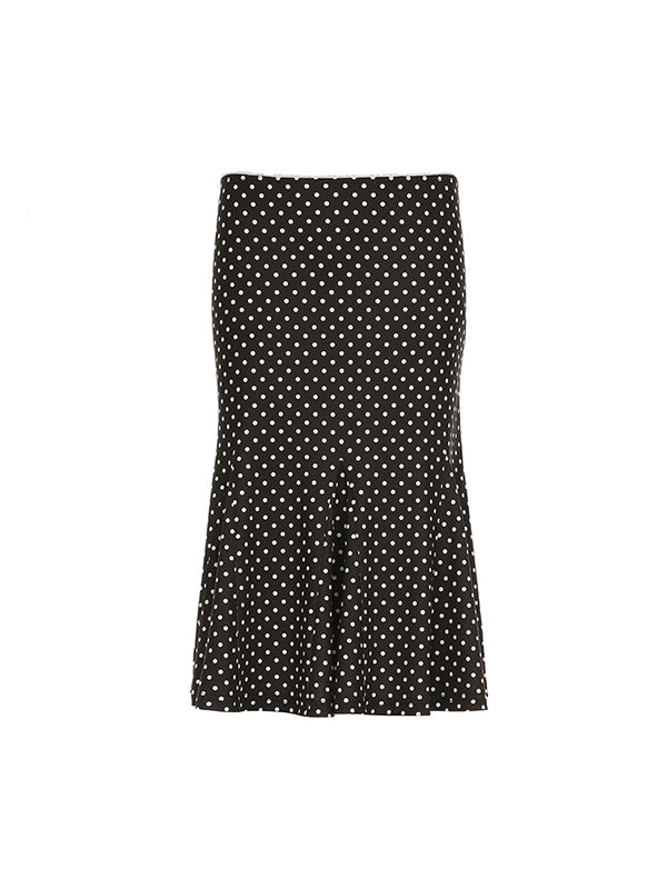 Black Polka Dot Ruffle Maxi Skirts