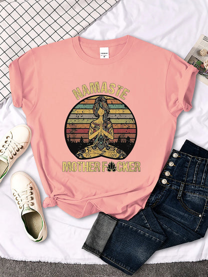 Namaste Mother Explicit Pattern T-shirt O-neck Creative T Shirts Breathable Crop Top Sport T Shirt