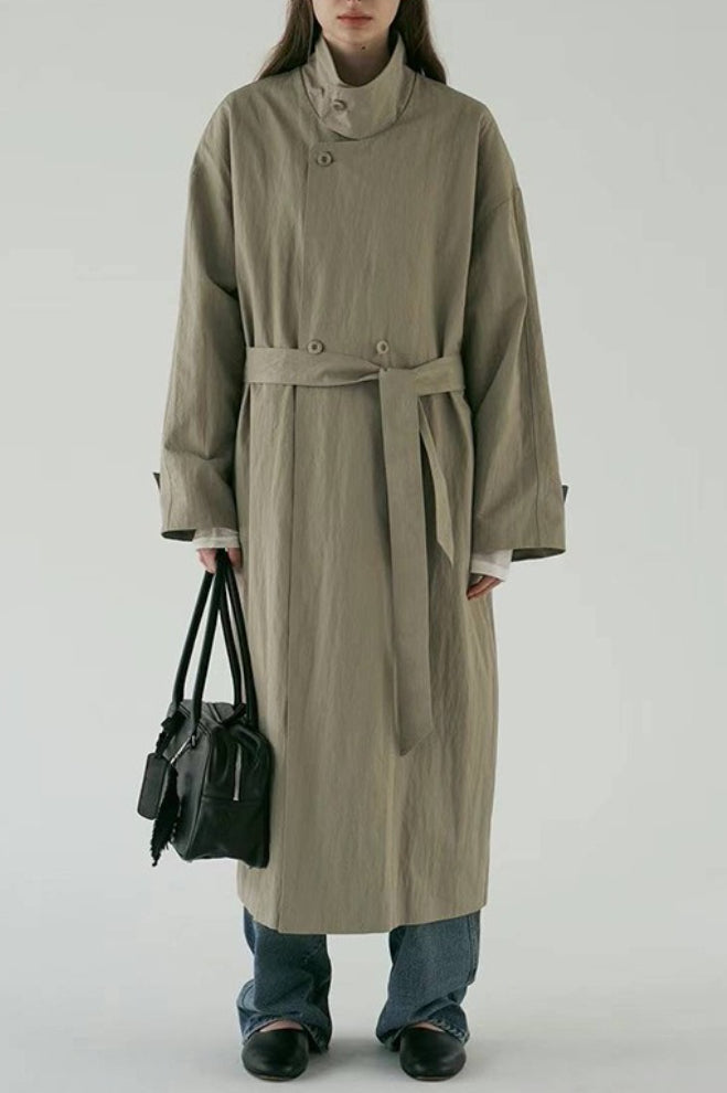 Oversized Stand Collar Long Overcoat