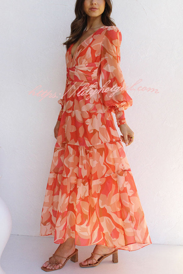 Olena Abstract Balloon Sleeves Maxi Dress