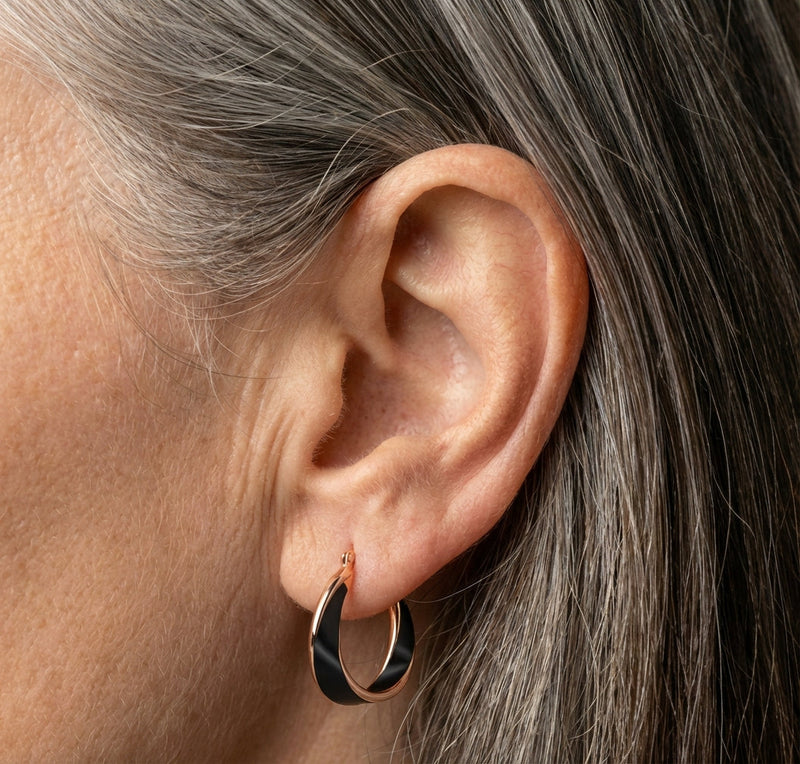 Black Hoop Rose Gold Earrings