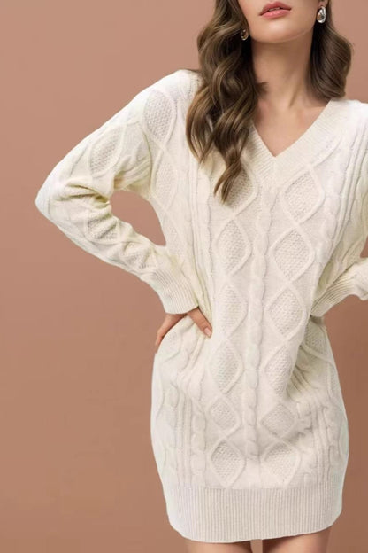 V-neck Cable-knit Sweater Mini Dress