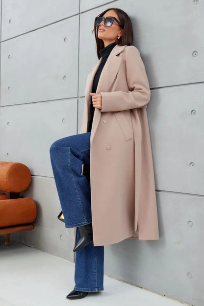 Double Breasted V-neck Wool Overcoat