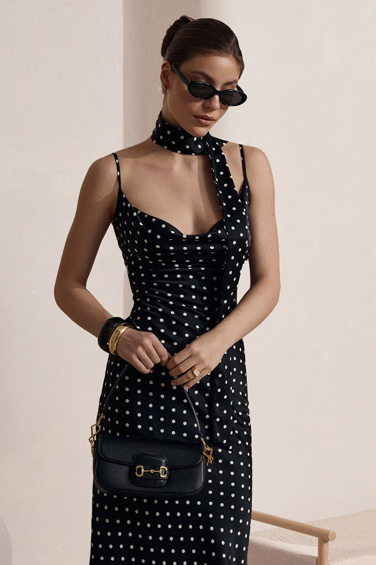 Polka Dot Cowl Neck Maxi Dress