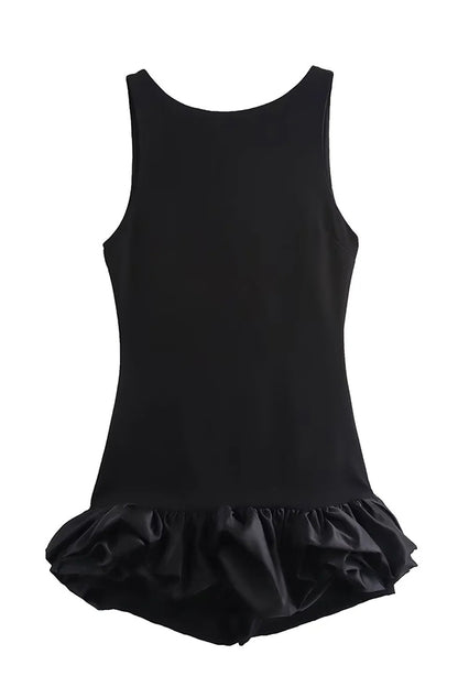 Born to Party Satin Patchwork Cloud Shape Wide Neck Mini Dress