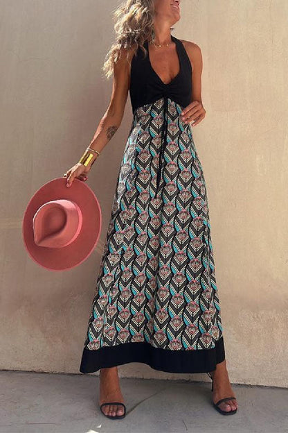 Inka Black-geometric Long Dress