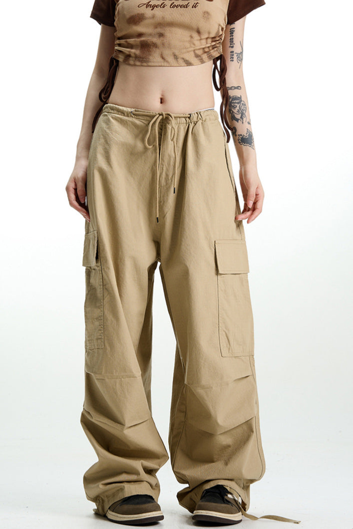 Khaki Wide Leg Cargo Pant