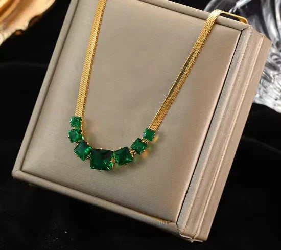 Vintage Green Crystal Necklace