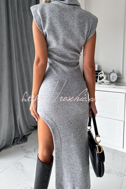 Trend High Neck Sleeveless Slit Irregular Midi Dress