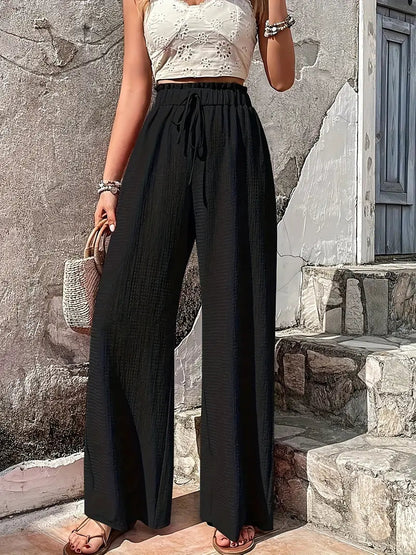 Color Drawstring High Waist Pants