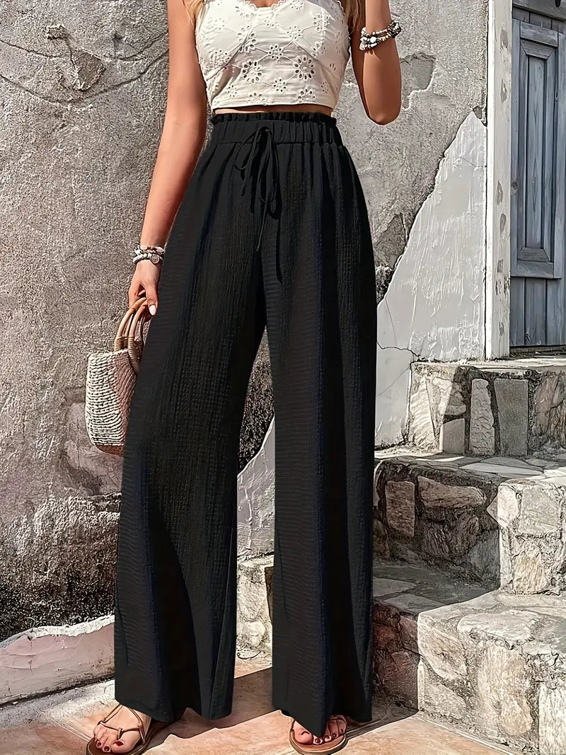 Color Drawstring High Waist Pants