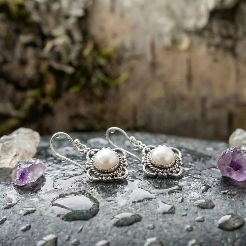 Vintage Lotus Pearl Earrings