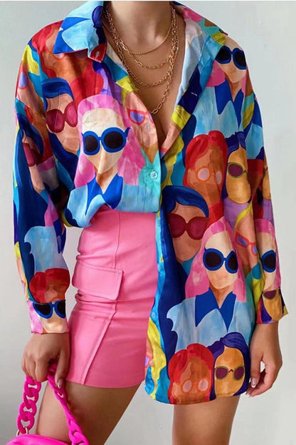 Cartoon Character Avatar Print Blouse