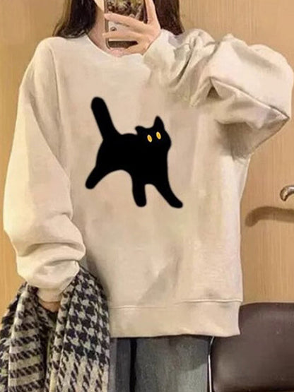 Retro Oversize Sweatshirt With Cat Print