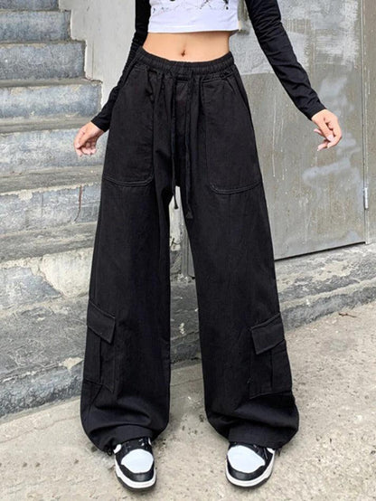 Drawstring Baggy Cargo Pants With Big Pockets