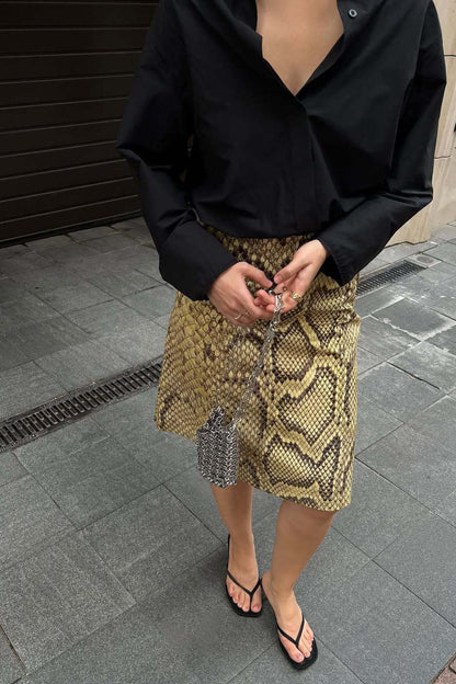 Snake Print High-waist A-line Skirt