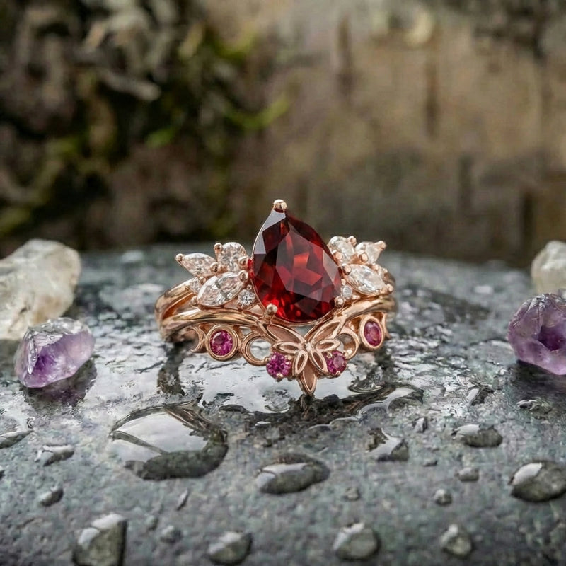 Elegant Ruby Waterdrop Ring