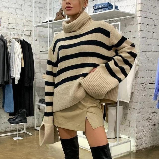 New ’s Turtleneck Sweater Fall Winter Knitted Pullovers for Knitwear Long Sleeve Oversized Tops