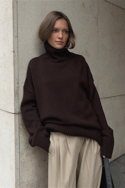 High Neck Slouchy Slim-fit Knit Sweater