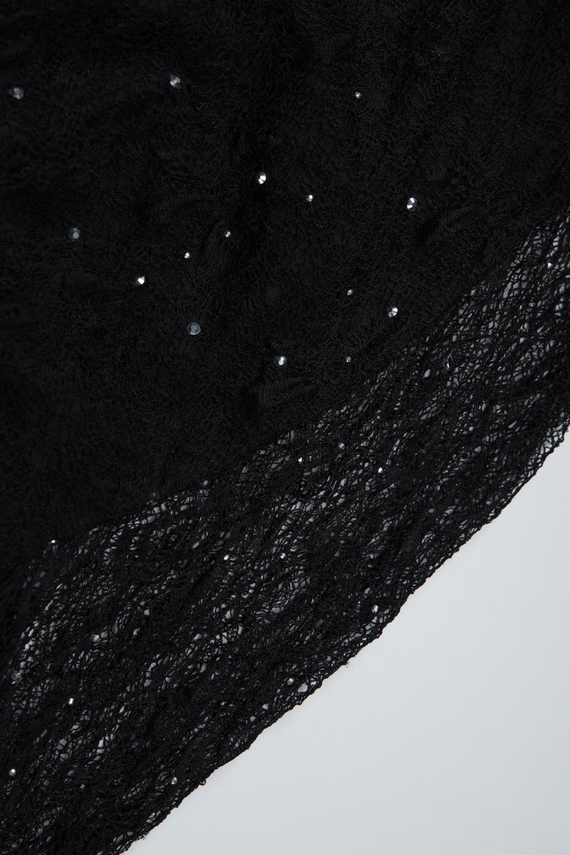 Turtleneck Long Sleeve Lace Rhinestone Bodycon Mini Dress
