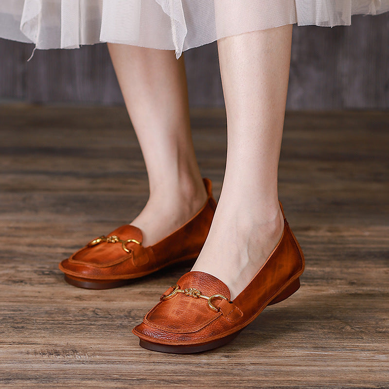 Summer Retro Leather Flat Shoes