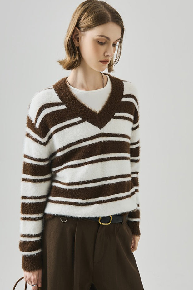 Oversized Striped V-neck Sweater