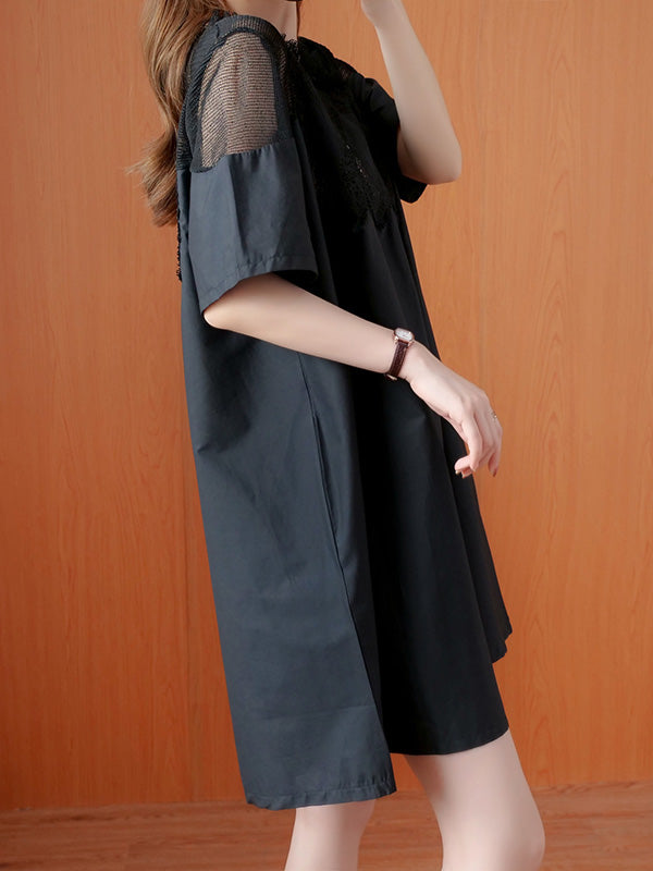 Original Lace Split-side Short Sleeve A-line Mini Dress