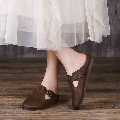 Summer Leather Retro Flat Slippers