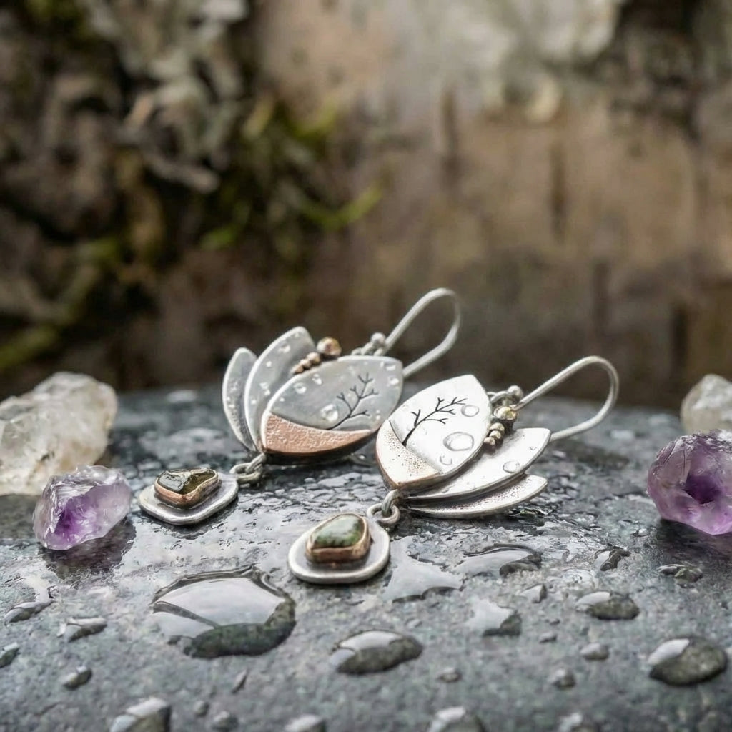 Silver Rose Gold Long Dangle Earrings