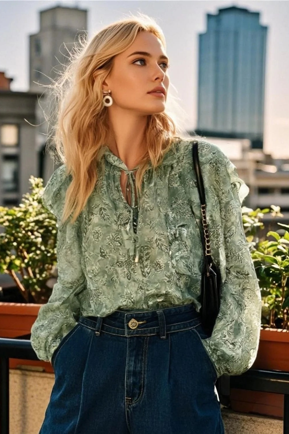 High Neck Ruffled Blouse