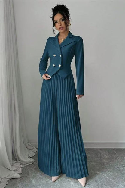 Tailored Pleated Two Piece Blazer Pants Set