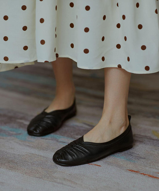 Genuine Leather Black Pointed Toe Flat Shoes for