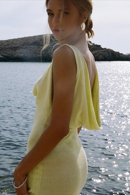 Cowl Neck Knit Cover Up Vacation Mini Dress
