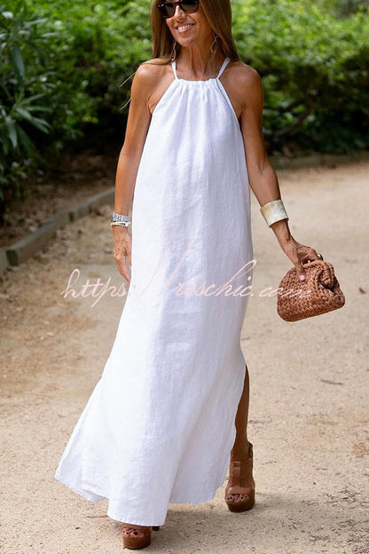 Down by the Cove Linen Blend Halter Maxi Dress