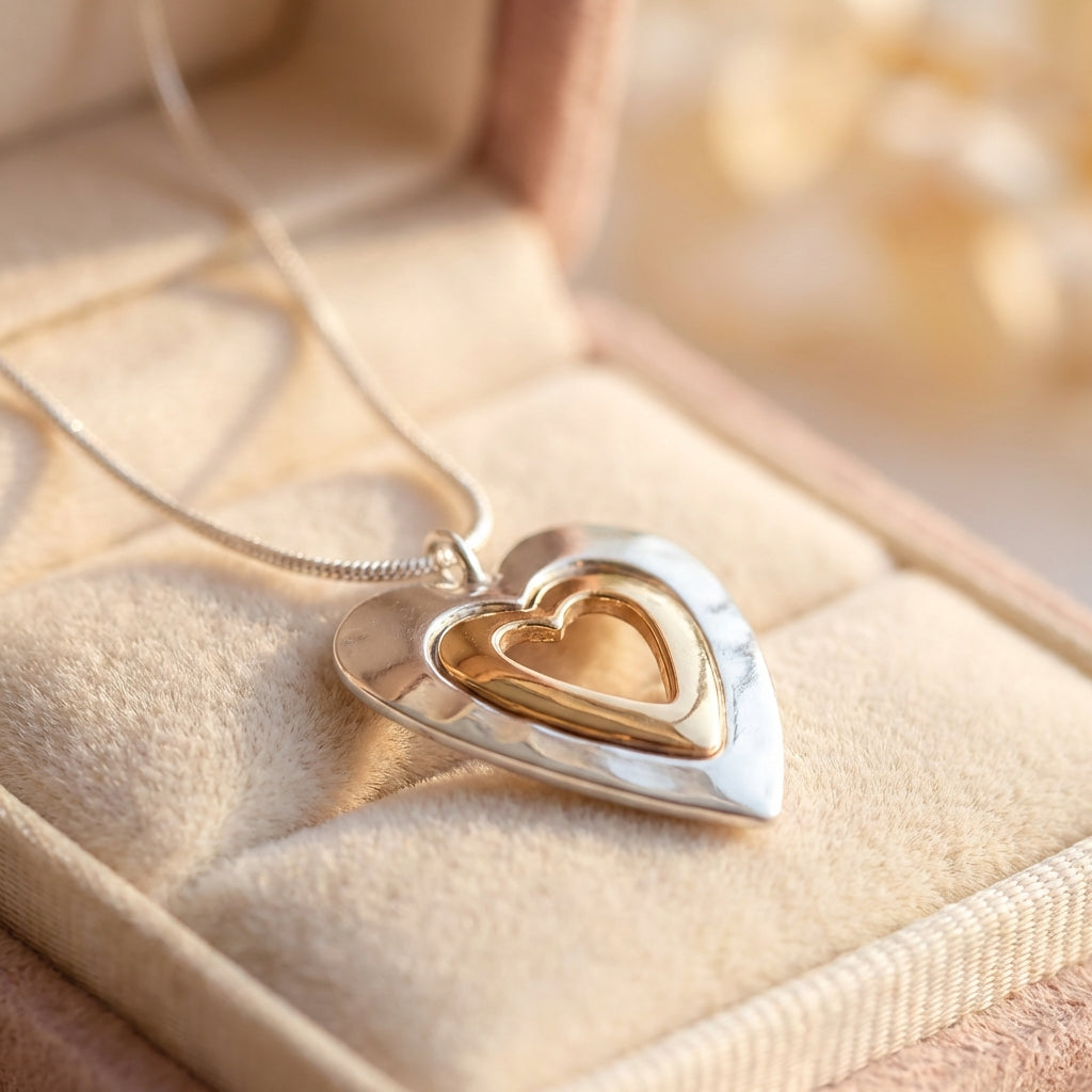 Vintage Silver & Gold Heart Pendant Necklace