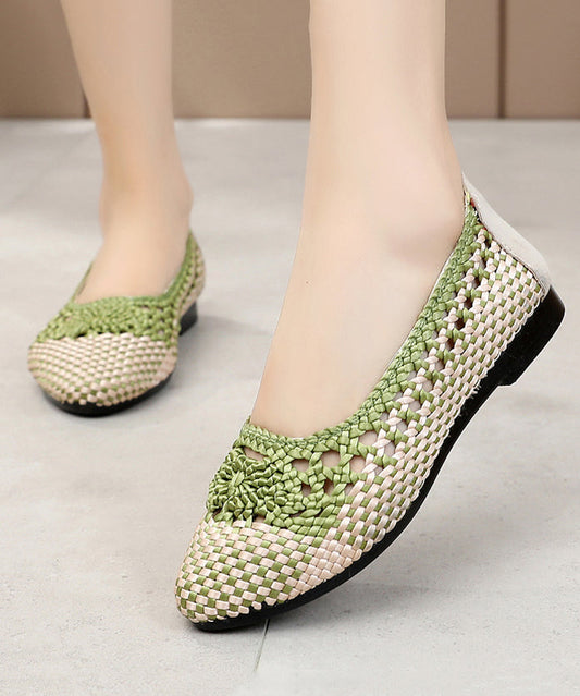 Handmade Knit Fabric Flat Shoes Splicing Hollow Out
